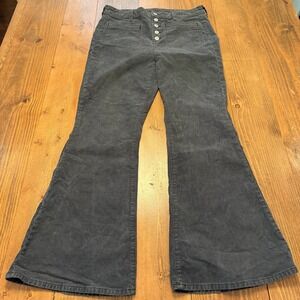 American Eagle Pants Size 12 R Corduroy Super High Rise‎ Flare Gray Stretch